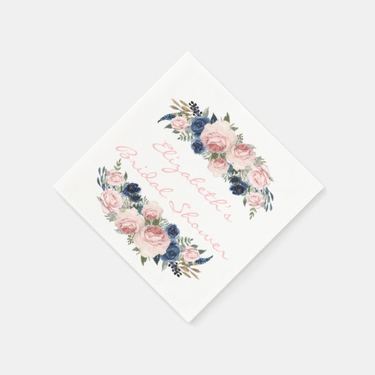 Blush Pink Navy Wasserfarbe Peony Wedding Serviette (Ecke)