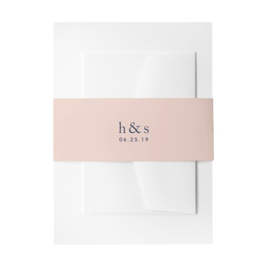 Blush Pink & Navy Wedding Monogram Einladungsbanderole (Vorderseite Beispiel)