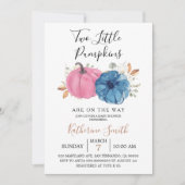Blush Pink & Navy Zwei kleine Pumpkin Baby Dusche  Einladung (Vorderseite)