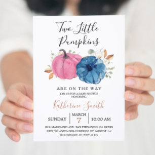 Blush Pink & Navy Zwei kleine Pumpkin Baby Dusche  Einladung