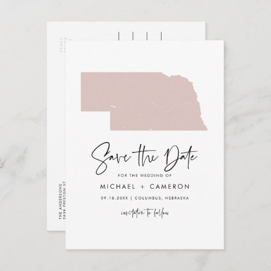 Blush Pink Nebraska Karte Save the Date (Vorne/Hinten)