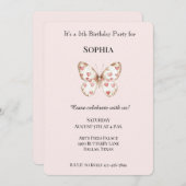 Blush Pink Niedlich Butterfly Rotes Herz Geburtsta Einladung (Vorne/Hinten)