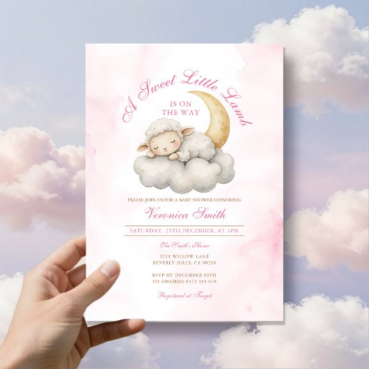 Blush Pink Niedlich Ein kleines Lamm-Baby-Duschbad Einladung