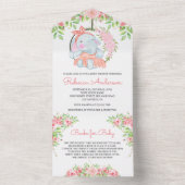 Blush Pink Niedlich Elephant Baby Dusche All In One Einladung (Innen Boden)
