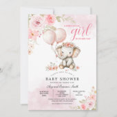 Blush Pink Niedlich Elephant Baby Dusche Einladung (Vorderseite)