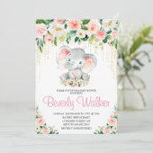 Blush Pink Niedlich Elephant Baby Dusche Einladung (Stehend Vorderseite)