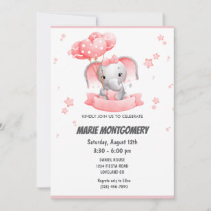 Blush Pink Niedlich Elephant Baby Dusche Einladung