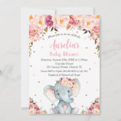 Blush Pink Niedlich Elephant Baby Shower Girl Einladung (Vorderseite)