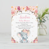 Blush Pink Niedlich Elephant Baby Shower Girl Einladung (Stehend Vorderseite)