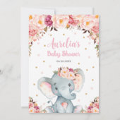 Blush Pink Niedlich Elephant Baby Shower Girl Einladung (Rückseite)