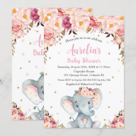 Blush Pink Niedlich Elephant Baby Shower Girl Einladung