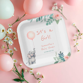 Blush Pink Niedlich Elephant Balloon Babydusche Pappteller