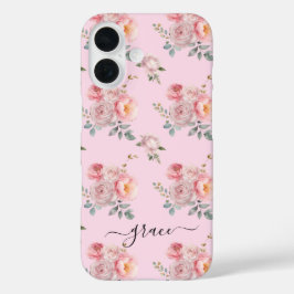 Blush Pink Niedlich Giro Boho Bloral Personalisier iPhone 16 Hülle