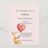 Blush Pink Niedlich Woodland Fox Rote Herzen Gebur Einladung (Vorne/Hinten)