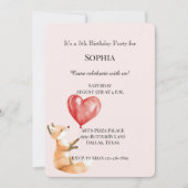 Blush Pink Niedlich Woodland Fox Rote Herzen Gebur Einladung (Vorderseite)