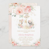Blush Pink Niedlich Woodland Girly Baby Dusche Einladung (Vorne/Hinten)