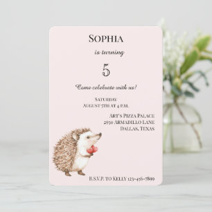 Blush Pink Niedlicher Igel Rotes Herz Geburtstag Einladung