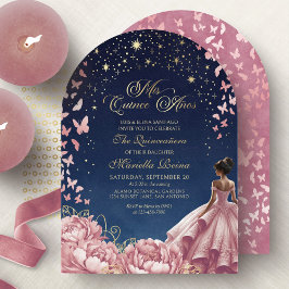 Blush Pink Night Sky Schmetterlinge Quinceanera Einladung