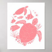 Blush Pink Ocean Scean Fish and Turtles Poster (Vorne)