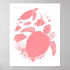 Blush Pink Ocean Scean Fish and Turtles Poster