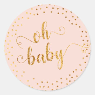 Blush Pink "Oh Baby" Imitate Gold Foil Confetti Runder Aufkleber
