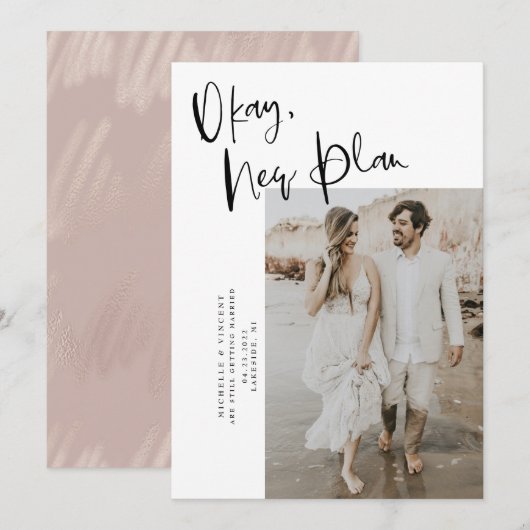 Blush Pink Okay neue Plan Hochzeit retten das Datu Save The Date (Vorne/Hinten)