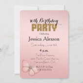 Blush Pink Ombre Butterfly Gold Glitzer Einladung (Vorderseite)