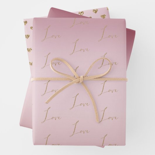 Blush Pink Ombre Glitzer Gold Liebe Geschenkpapier Set (Beispiel)