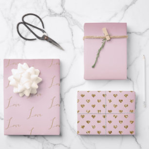Blush Pink Ombre Glitzer Gold Liebe Geschenkpapier Set