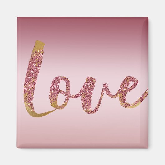 Blush Pink Ombre Glitzer Gold Rote Liebe Magnet (Vorne)
