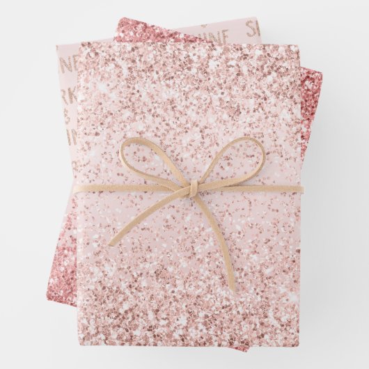 Blush Pink Ombre Glitzy Glitzer Sparkle Geschenkpapier Set (Beispiel)