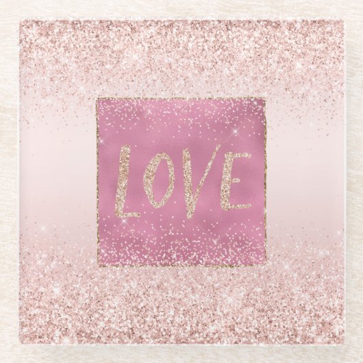 Blush Pink Ombre Glitzy Glitzer Sparkle Liebe Glasuntersetzer (Vorderseite)