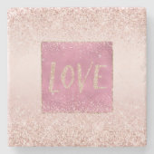 Blush Pink Ombre Glitzy Glitzer Sparkle Liebe Steinuntersetzer (Vorderseite)