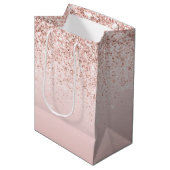 Blush Pink Ombre Glitzy Glitzer Sparkle Mittlere Geschenktüte (Vorderseite Schrägansicht)