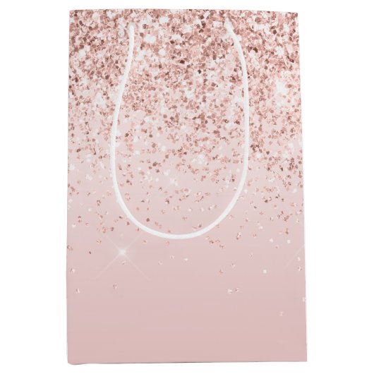 Blush Pink Ombre Glitzy Glitzer Sparkle Mittlere Geschenktüte (Vorderseite)