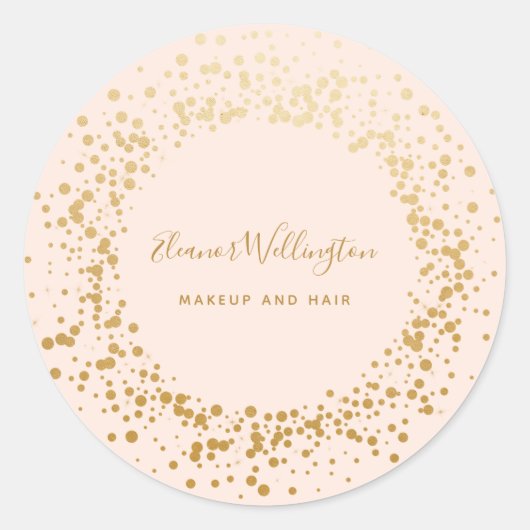 Blush Pink Ombre Gold Confetti Dots Creative Runder Aufkleber (Vorderseite)