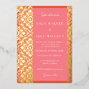 Blush Pink + Orange Red Italien Fliesen (einfarbig Folieneinladung