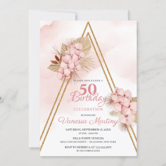 Blush Pink Orchid Dried Palm Blätter 50. Geburtsta Einladung