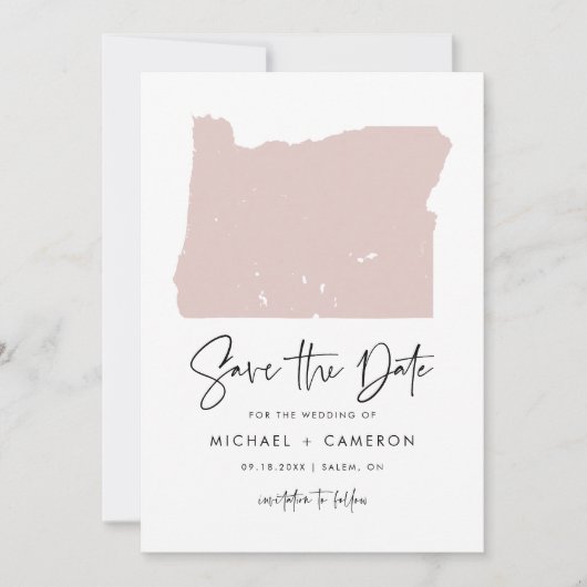 Blush Pink Oregon Karte Minimalistische Script Hoc (Vorderseite)