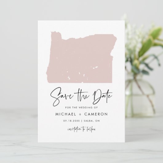 Blush Pink Oregon Karte Minimalistische Script Hoc (Stehend Vorderseite)