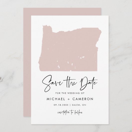 Blush Pink Oregon Karte Minimalistische Script Hoc (Vorne/Hinten)
