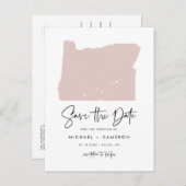 Blush Pink Oregon Karte Modern Script Save the Dat (Vorne/Hinten)