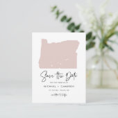 Blush Pink Oregon Karte Modern Script Save the Dat (Stehend Vorderseite)
