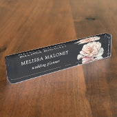 Blush Pink Painted Rose Black Namensplakette (Seite)