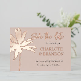 Blush Pink Palm Tree Beach Hochzeit Save the Date Folieneinladung