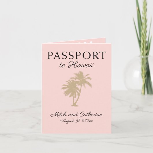 Blush Pink Palm Tree Hawaii Passport Wedding Einladung (Vorderseite)