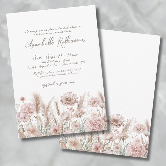 Blush Pink Pampas Floral Boho Brautparty Einladung