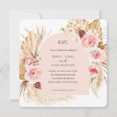 Blush Pink Pampas Grass Boho Blumenplatz Hochzeit Einladung (Vorderseite)