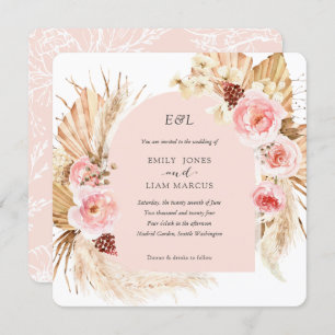 Blush Pink Pampas Grass Boho Blumenplatz Hochzeit Einladung