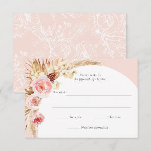 Blush Pink Pampas Grass Boho Floral Wedding RSVP Karte
